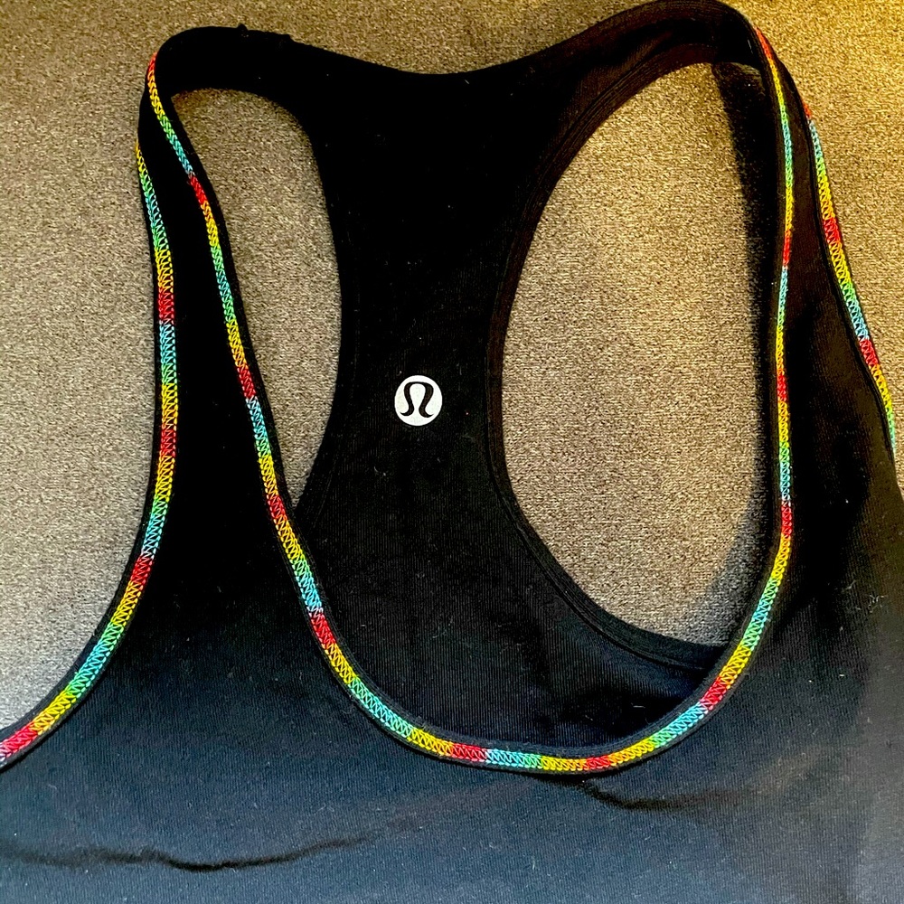 Lululemon racer back tank black rainbow stitching
